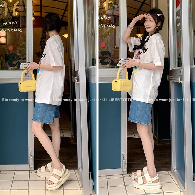 Giày Sandal nữ quai ngang SHEE 2023 đế bánh mì siêu mềm phong cách Hàn Quốc