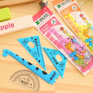 Set 4 món thước kẻ đồ dùng học tập thước đo hươu cao cổ