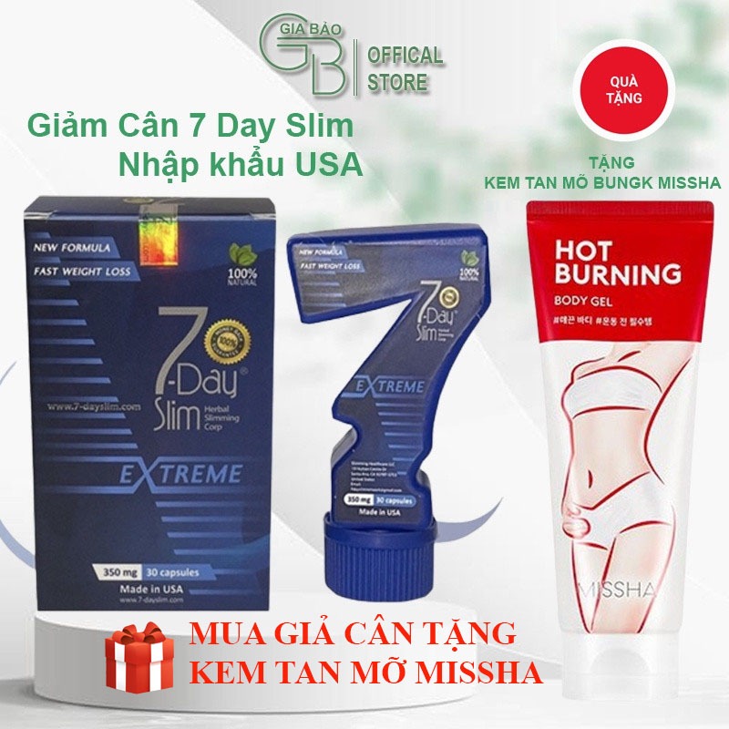 (MUA 1 TẶNG 1) Giảm cân 7 Day Slim - Viên Uống Giảm Cân 7day slim từ Mỹ (Hộp 30 Viên) - Giấy Cam Kết