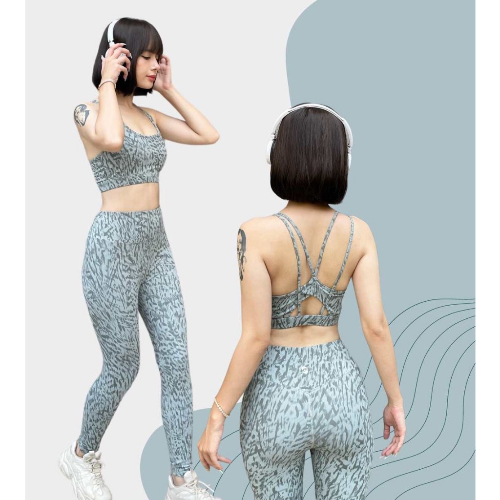 Đồ tập gym nữ BAHUNG, áo bra đan dây quyến rũ, quần legging cạp cao tôn dáng S220827