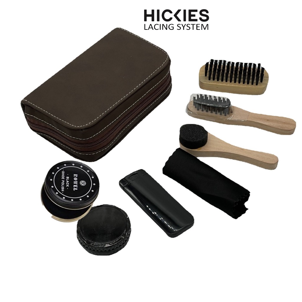 Bộ dụng cụ chăm sóc giày da Hickies lacing system - Bộ xi đánh giày nâu/đen 7 món