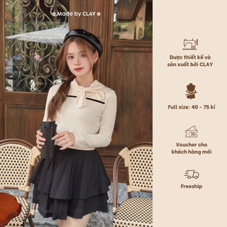 Lora Top - Áo croptop thun gân tay dài buộc nơ có bigsize