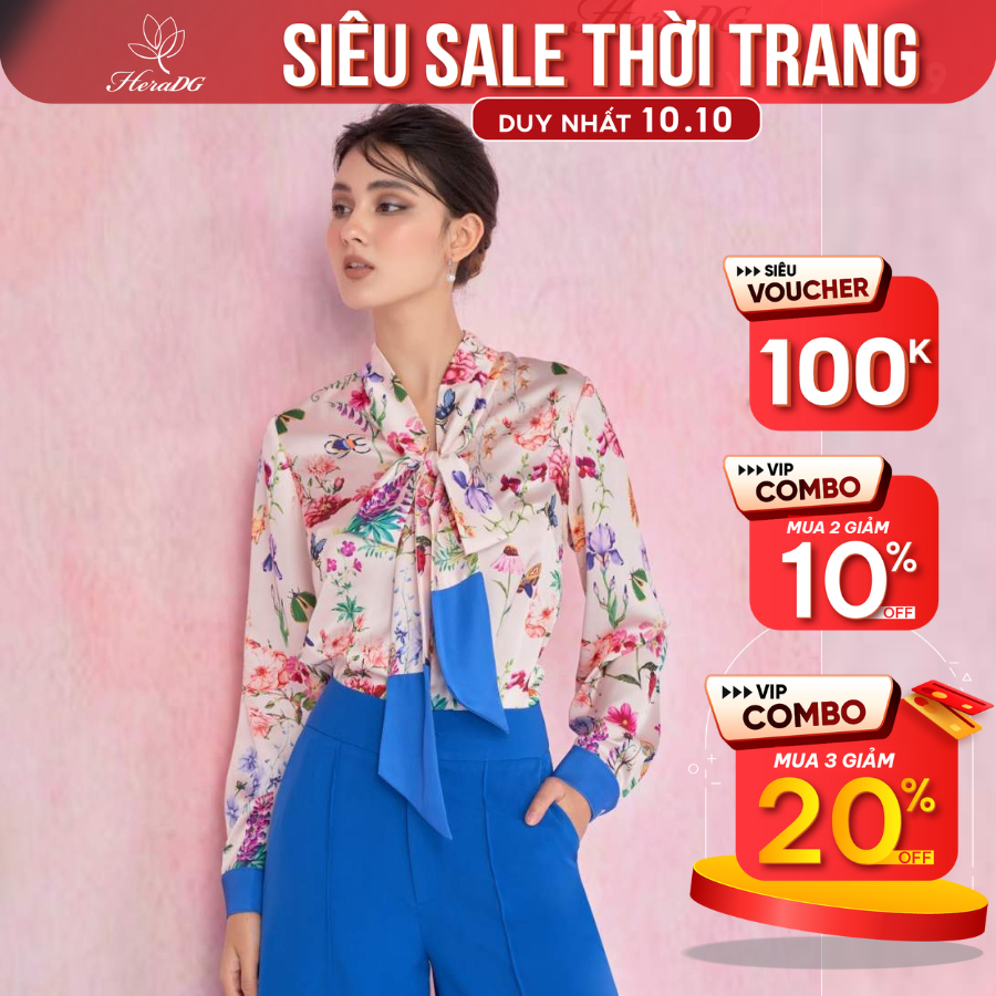 Áo Sơ Mi Cổ Nơ HeraDG Chất Liệu Lụa Cao Cấp, Kiểu Dáng Sang Trọng, Dễ Phối Đồ SASBA005