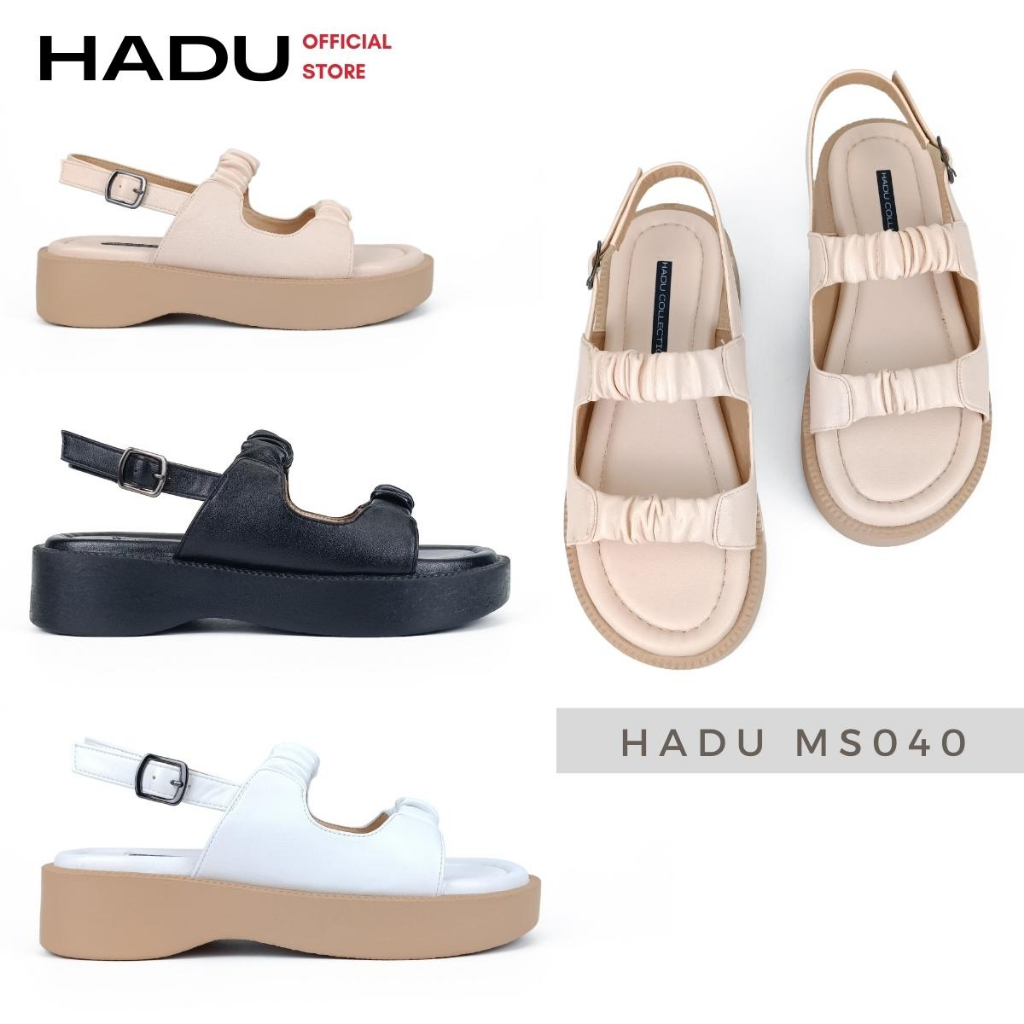 Giày Sandal 2 Quai Nhún HADU MS040 Đế PU Siêu Nhẹ, Êm Mềm, Da PU Cao Cấp, Bảo Hành 24T