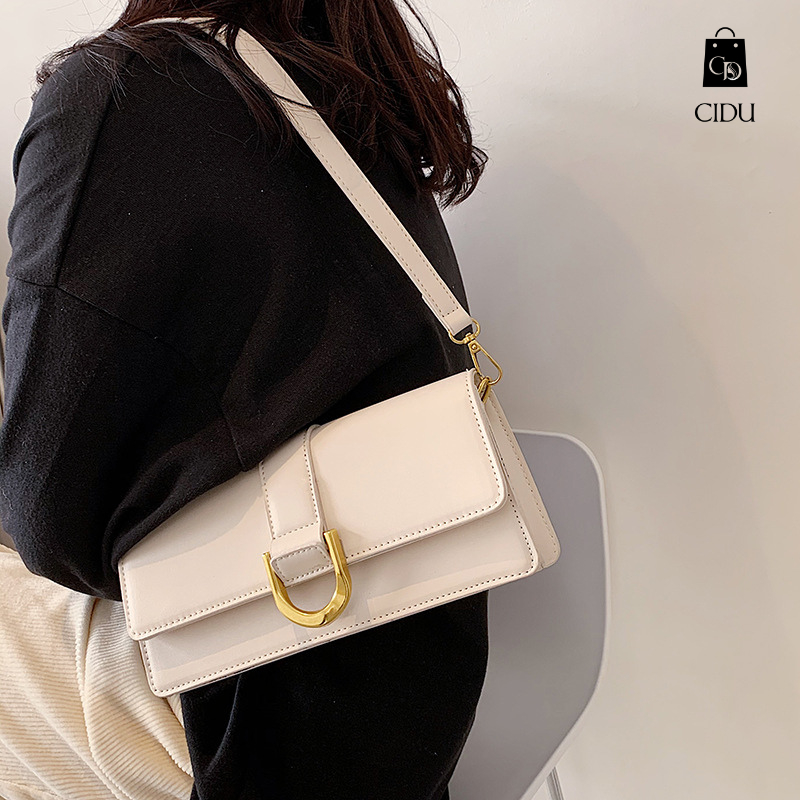 Túi Đeo Vai Kết Hợp Đeo Chéo Kẹp Nách Khóa Kim Loại Hình Móng Ngựa Sang Trọng Da Mềm Dáng Túi Dài Ví Cầm Tay Cidu CD14