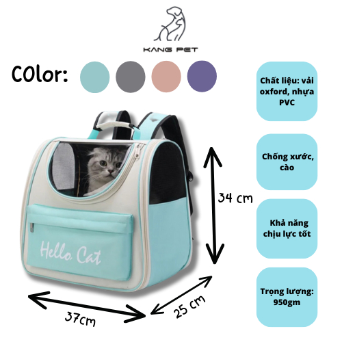 Balo Hello cat pro cho chó mèo có cửa hông, chống nước, nhiều màu KANGPET PW0001