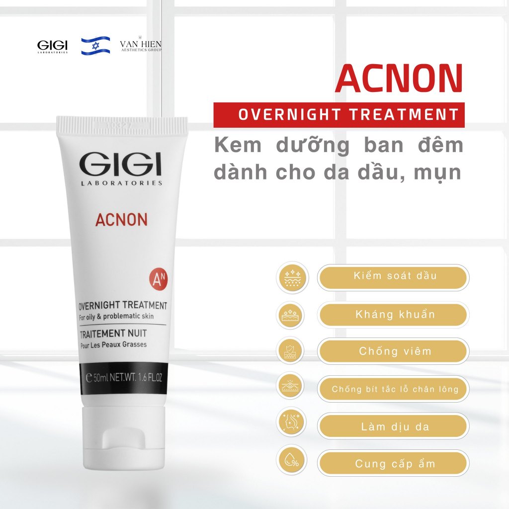 Kem dưỡng ban đêm dành cho da dầu mụn GIGI ACNON OVERNIGHT TREATMENT 50ml