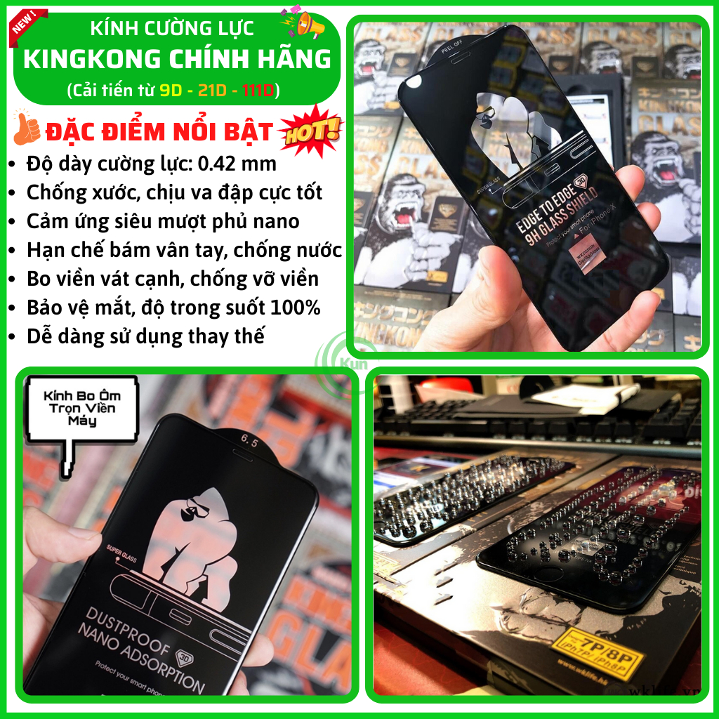Cường lực kingkong chính hãng cho iphone 15 promax 15 pro 15 plus 14 pro max 13 pro max 11 pro max 12 pro max xs max x