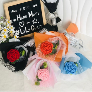 Bó hoa len 1 bông hồng, bó hoa tulip bằng len đan thủ công handmade nhiều màu tặng tốt nghiệp, người yêu 8/3 giá rẻ
