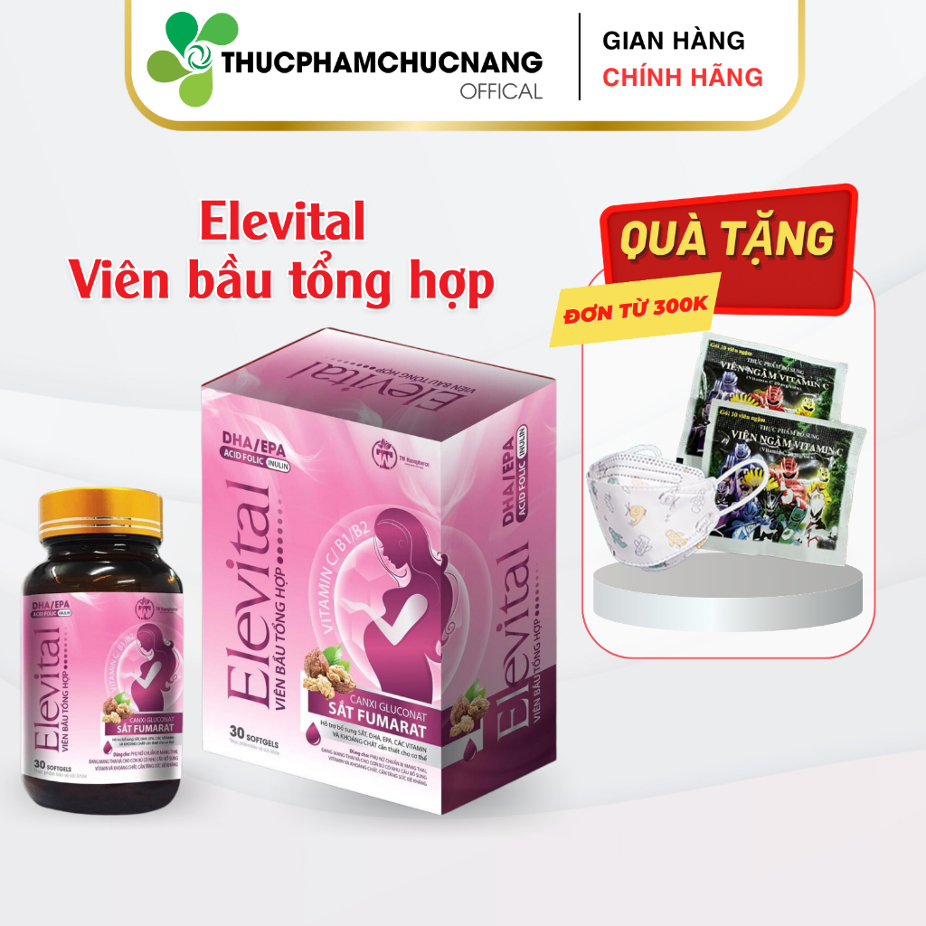 Viên uống bà bầu tổng hợp ELEVITAL, bô sung DHA, sắt, axit folic và các vitamin khoáng chất cần thiết ( hộp 30 viên)