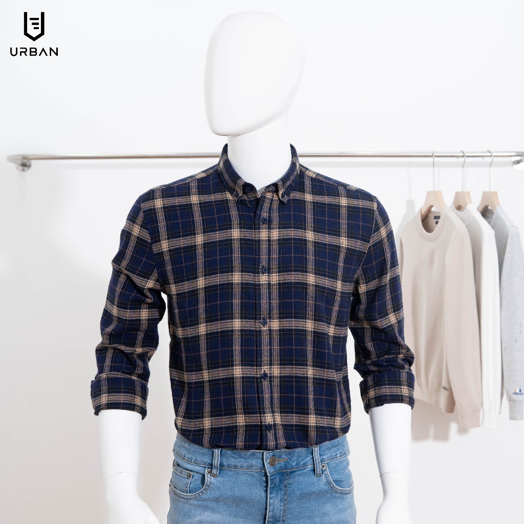 Áo Sơ Mi Dạ Kẻ Nam Urban Vải Cotton Dáng Slim trẻ trung, mềm mịn, mặc Thu Đông NO.2212 | 9124