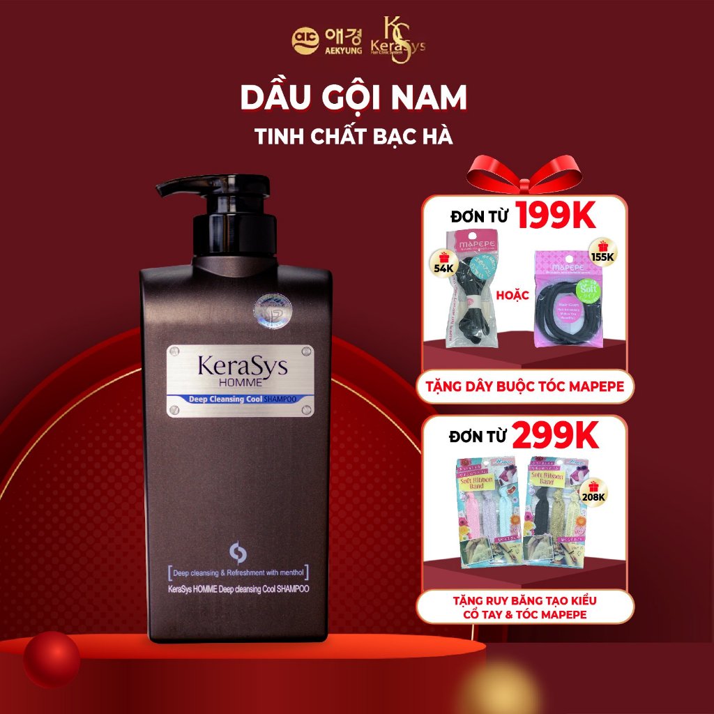 Dầu gội nam Kerasys Homme Deep Cleansing Cool cao cấp Hàn Quốc tinh chất bạc hà mát lạnh, tạo nếp tóc 550ml