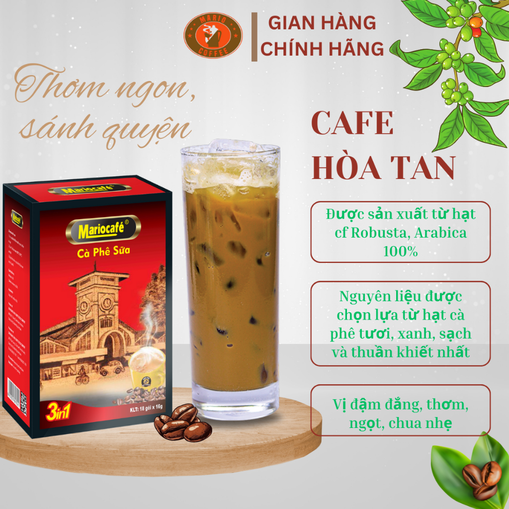 Cà phê sữa hòa tan Mario 3in1, đậm vị cà phê Việt