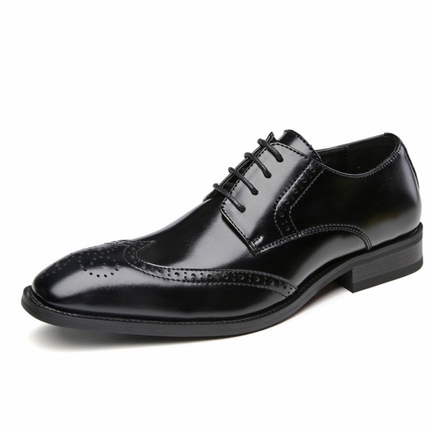 Giày tây nam mũi nhọn buộc dây phối họa tiết sang trọng, đế khâu, giày oxfords đế cao thời trang - C10