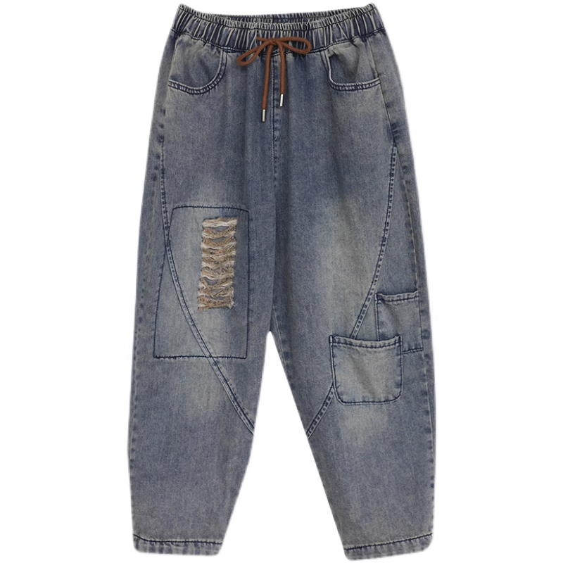 B259 Quần jean bigsize cạp chun gập gấu thời trang