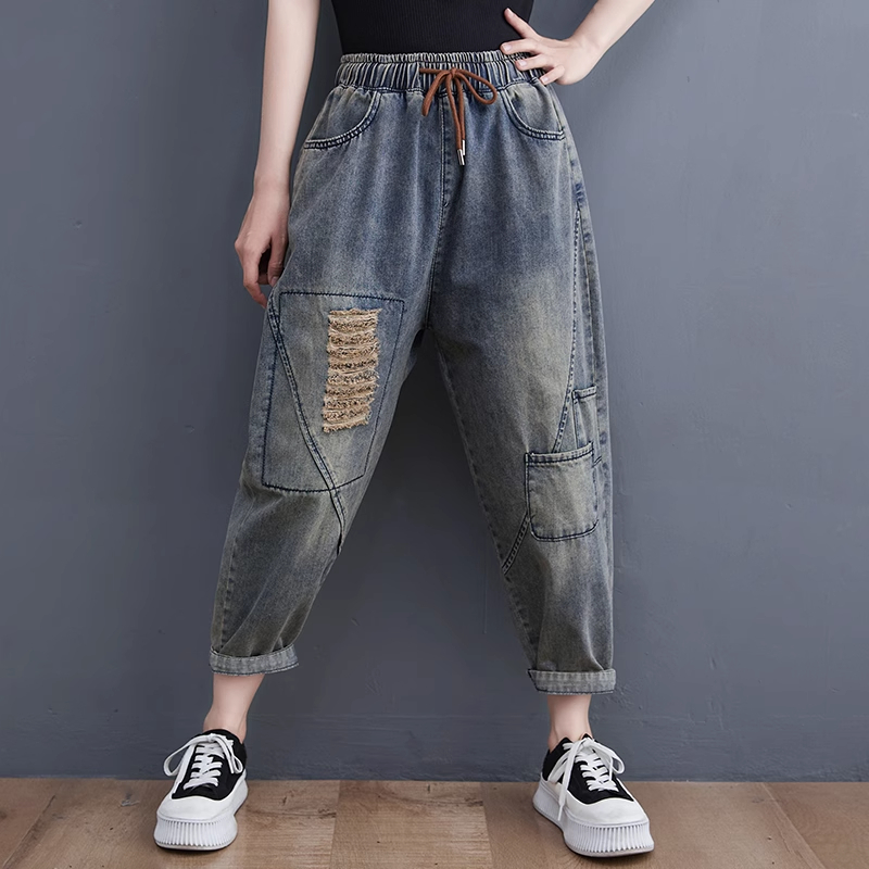 B259 Quần jean bigsize cạp chun gập gấu thời trang