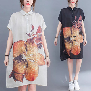 H201 Đầm bigsize cổ sơ mi họa tiết hoa to thời trang