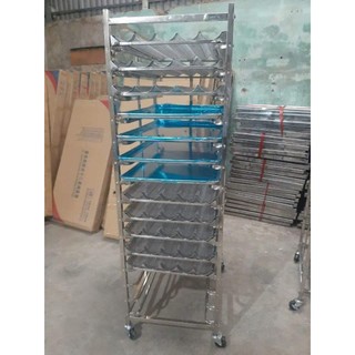 Xe đẩy hong bánh 15 tầng bằng inox, khay 40x60
