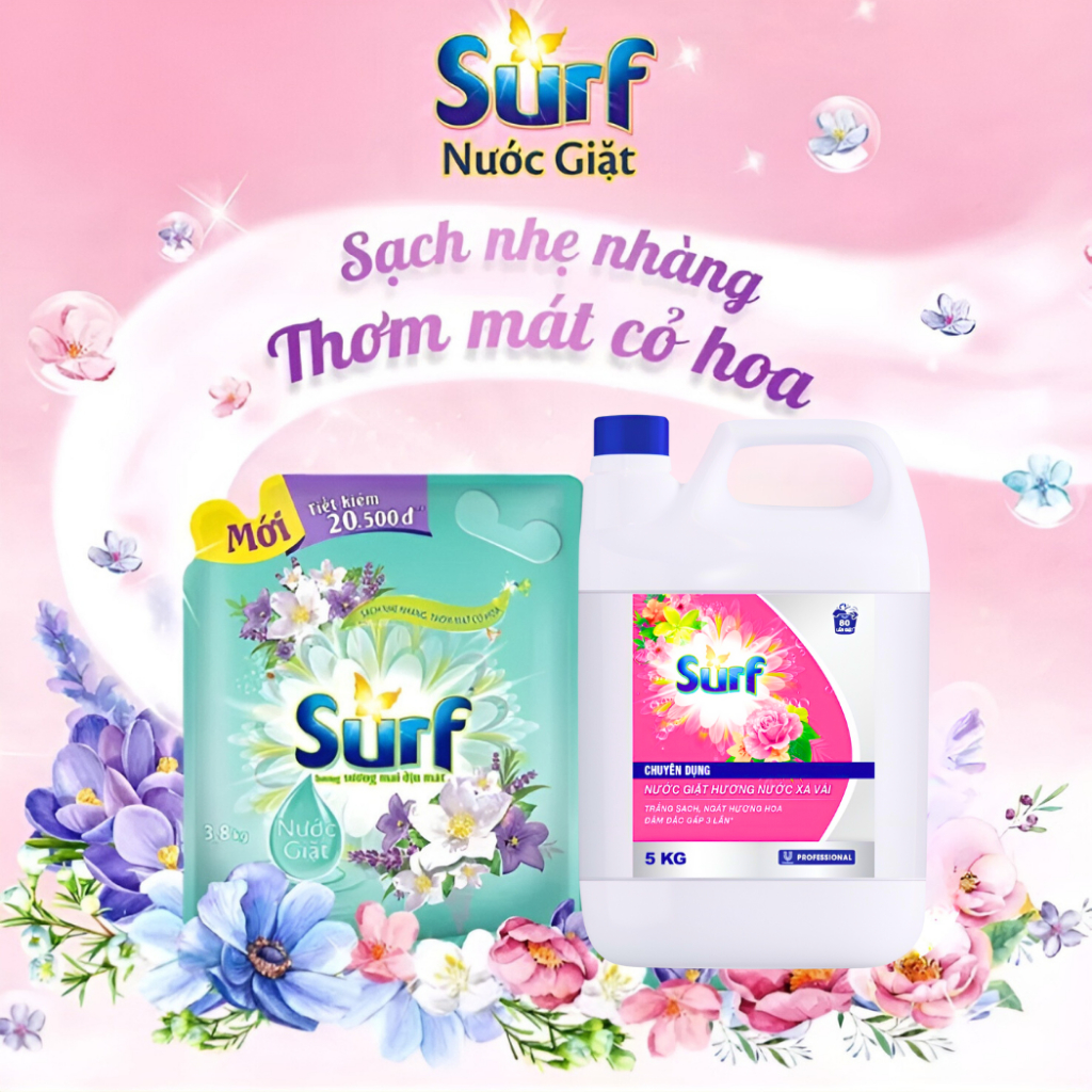 Nước Giặt Và Bột Giặt Surf Sương Mai Dịu Mát Hoa Cỏ Diệu Kỳ Ngát Hương Xuân Giặt Xả Quần Áo Siêu Đậm Đặc Làm Mềm Vải