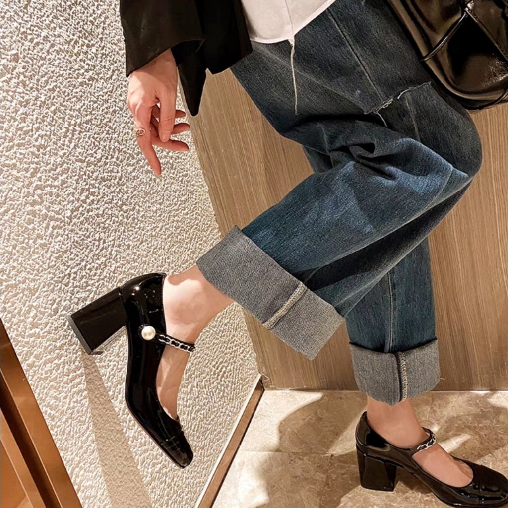 Giày Mary janes nữ đế cao PD-HM06 quai đính bản cao cấp