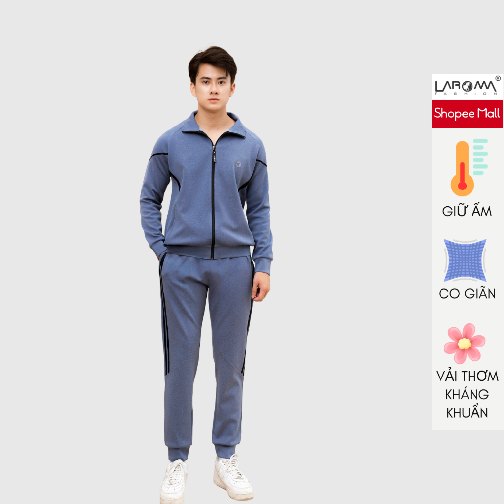 Bộ quần áo nỉ nam khóa kéo quần bo LAROMA | Giữ ấm - Co dãn - Vải thơm - Kháng khuẩn