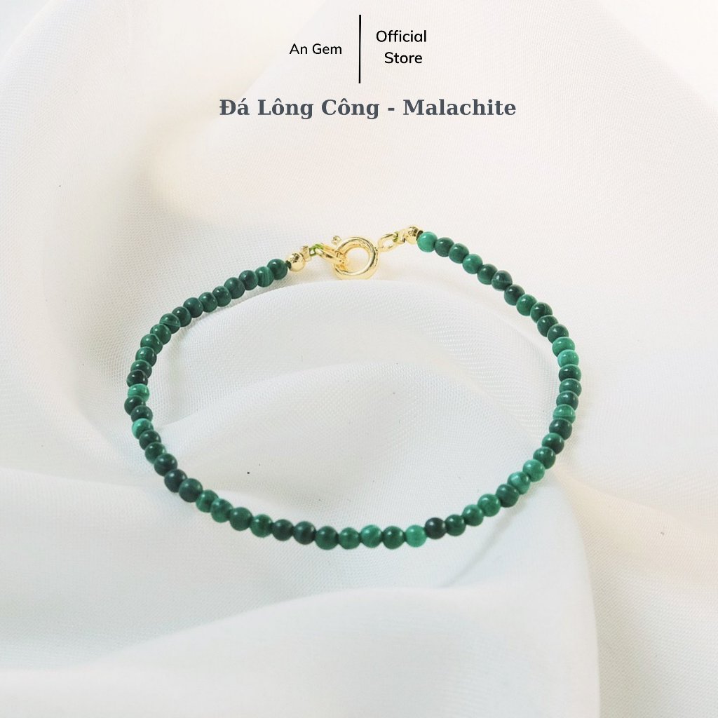 Lắc tay lông công malachite xanh đậm, vòng tay khóa cài hạt 3mm