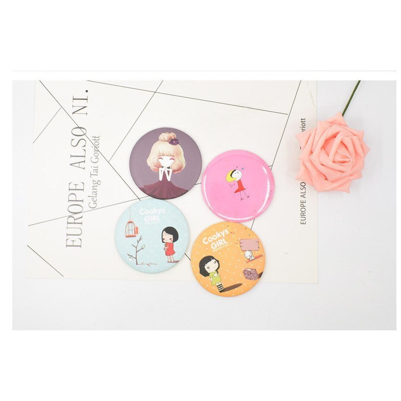 Gương Tròn Mini Xinh Xắn, Nhiều Mẫu, Viền Kim Loại - gương trang điểm