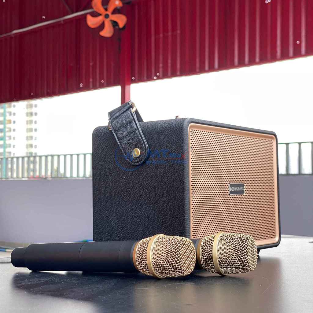 Loa bluetooth karaoke M4202 kèm 2 micro không dây xách tay công xuất 20W, âm thanh trầm ấm, bass căng- TECHHIGH