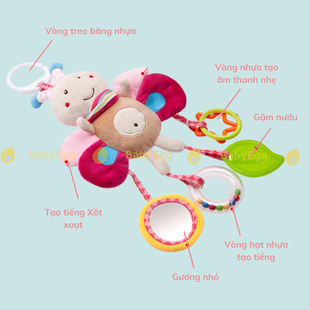 Đồ Chơi Treo cũi, Nôi, xe đẩy Thú Bông phát triển đa giác quan có gặm nướu lục lạc Cho Bé 0-6 tháng 1 2 tuổi babyEgg