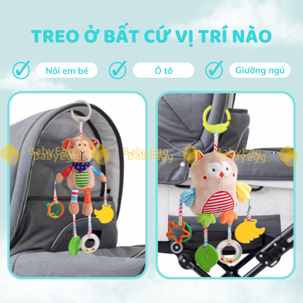 Đồ Chơi Treo cũi, Nôi, xe đẩy Thú Bông phát triển đa giác quan có gặm nướu lục lạc Cho Bé 0-6 tháng 1 2 tuổi babyEgg