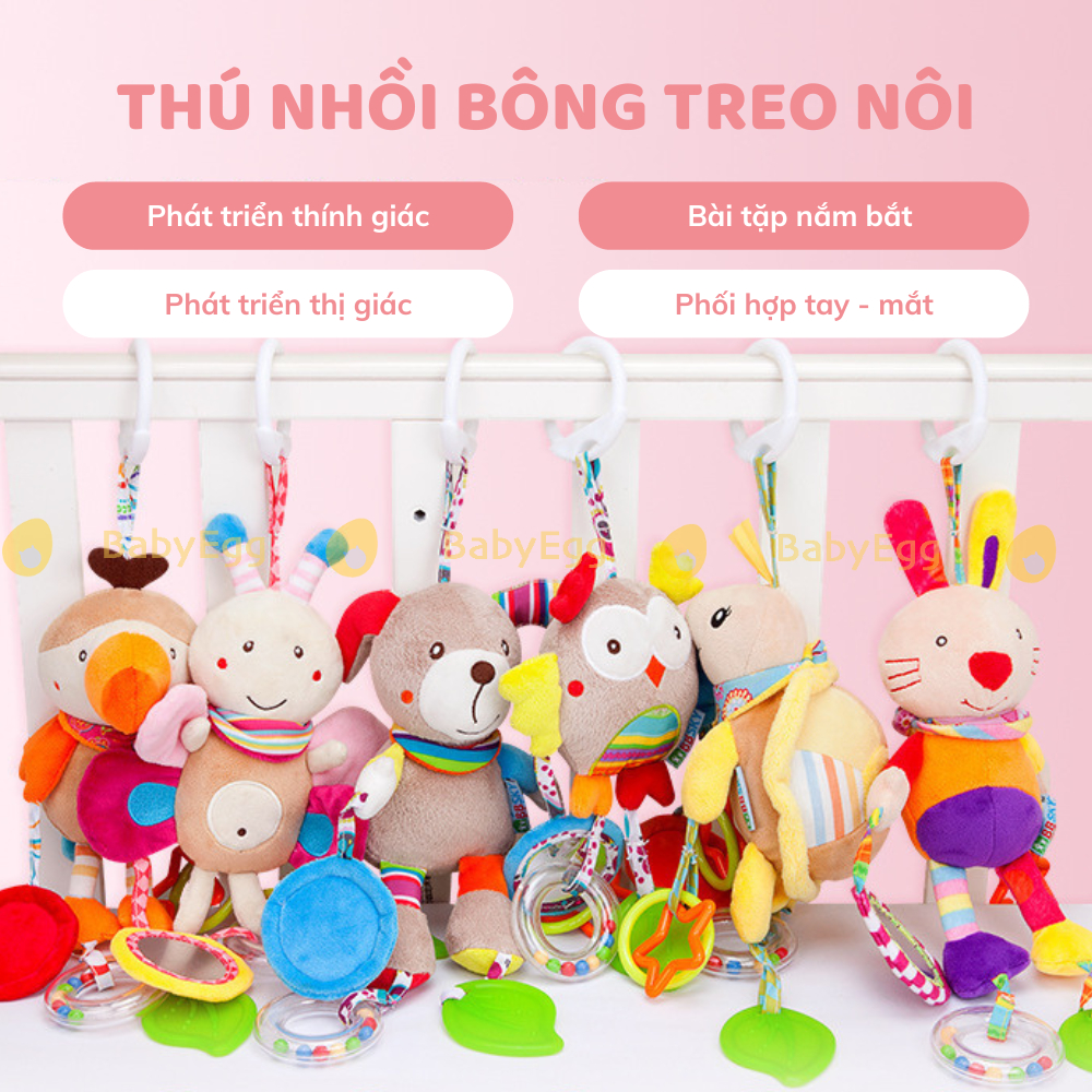 Đồ Chơi Treo cũi, Nôi, xe đẩy Thú Bông phát triển đa giác quan có gặm nướu lục lạc Cho Bé 0-6 tháng 1 2 tuổi babyEgg