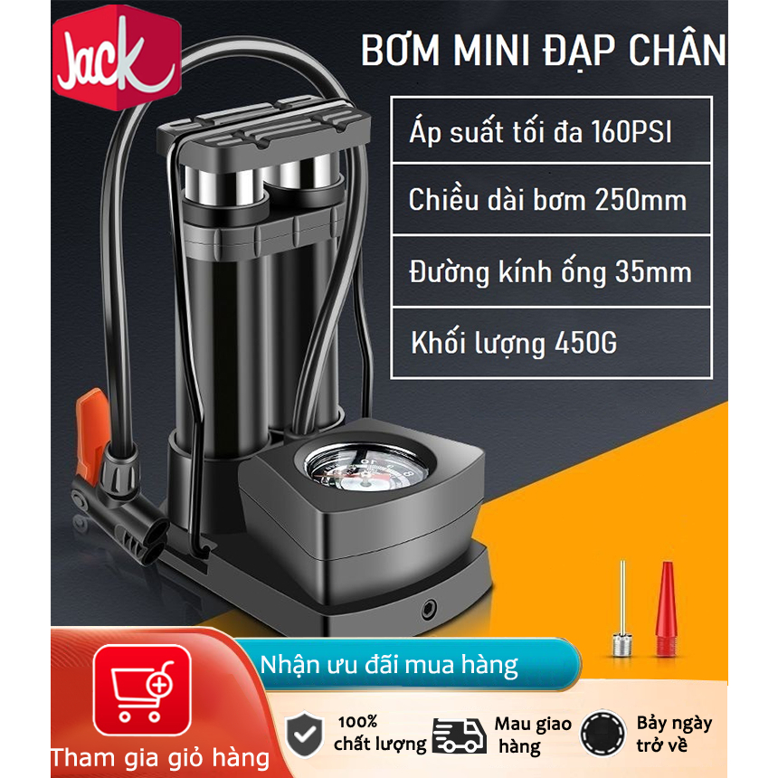Jack Bơm bơm hơi áp suất cao di động với đồng hồ đo áp suất, áp dụng cho xe máy, xe đạp, bóng rổ, v.v.