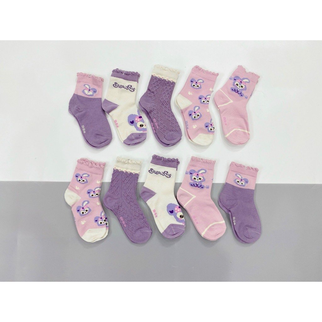 SET 10 ĐÔI TẤT CAO CỔ BÉ GÁI TÍM LƯỚI KẺ HÌNH THỎ-C179