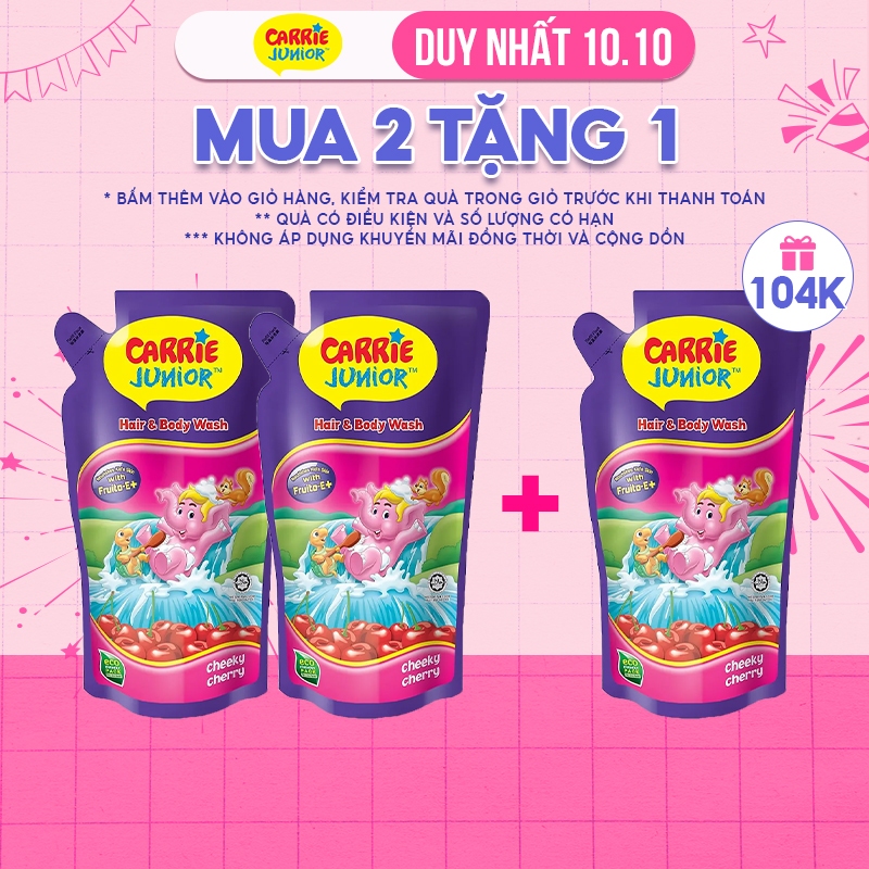 Combo 2 Túi Sữa Tắm Gội Carrie Junior Cho Bé Hương Cheeky Cherry 500G