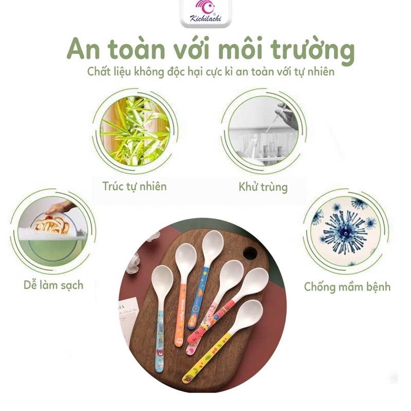 Thìa ăn dặm sợi tre cho bé Kichilachi giúp trẻ tập xúc chất liệu an toàn - MINIBOO