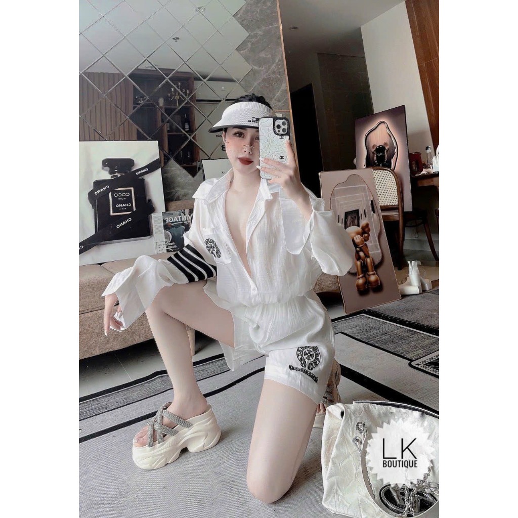 Set áo sơ mi đũi sọc tay quần short