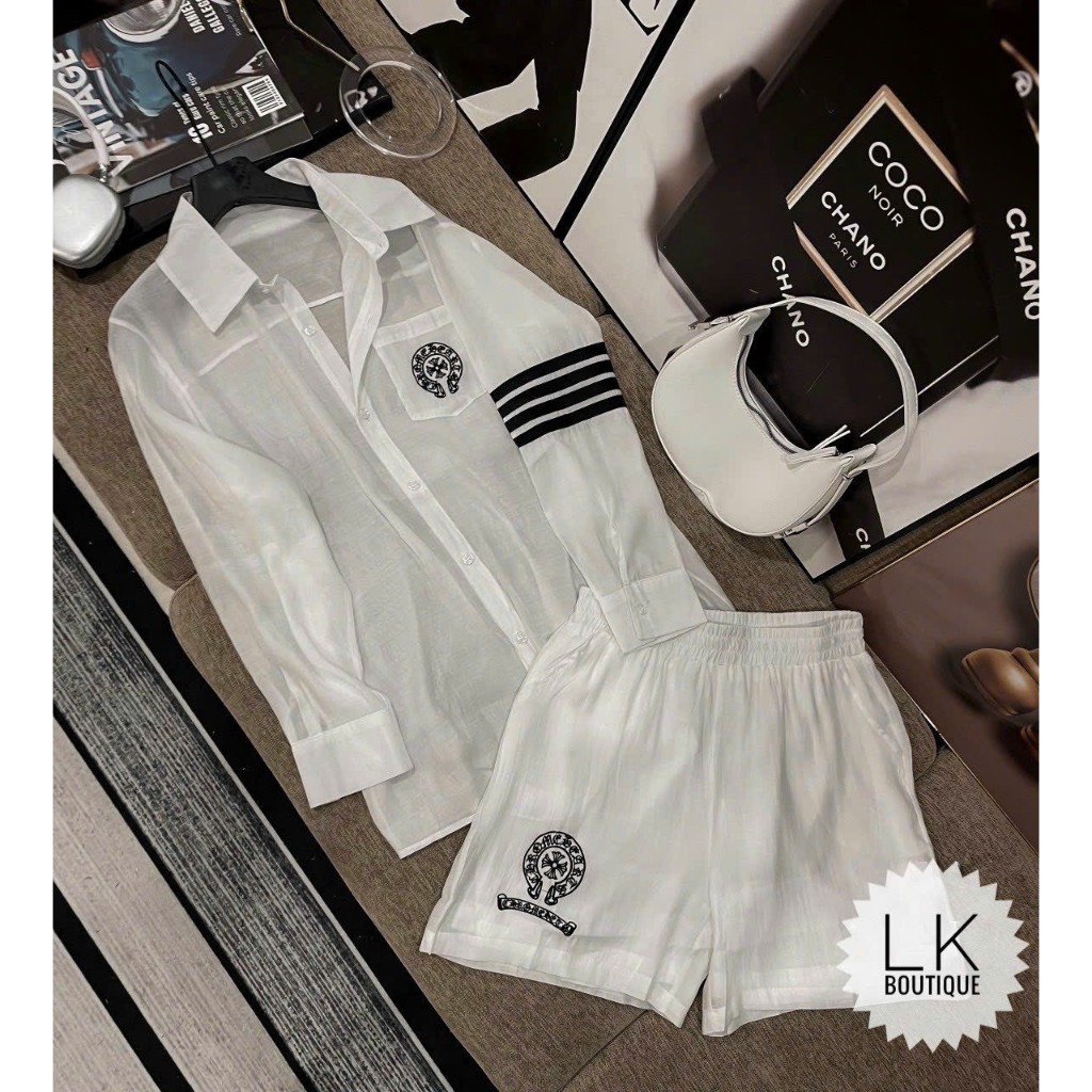 Set áo sơ mi đũi sọc tay quần short