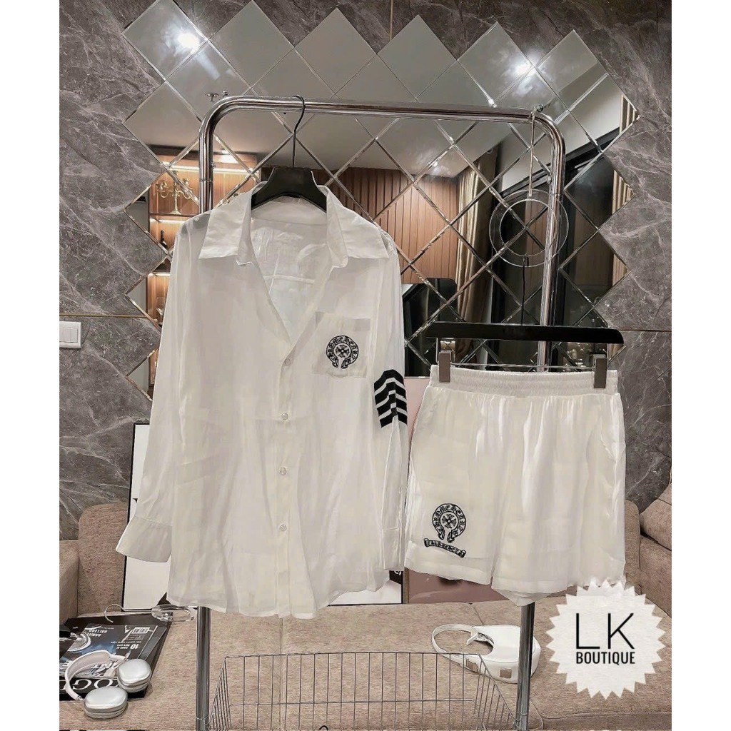 Set áo sơ mi đũi sọc tay quần short