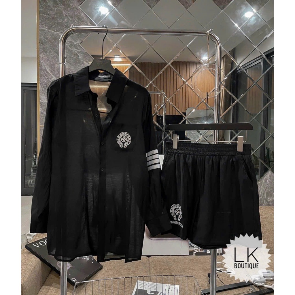 Set áo sơ mi đũi sọc tay quần short