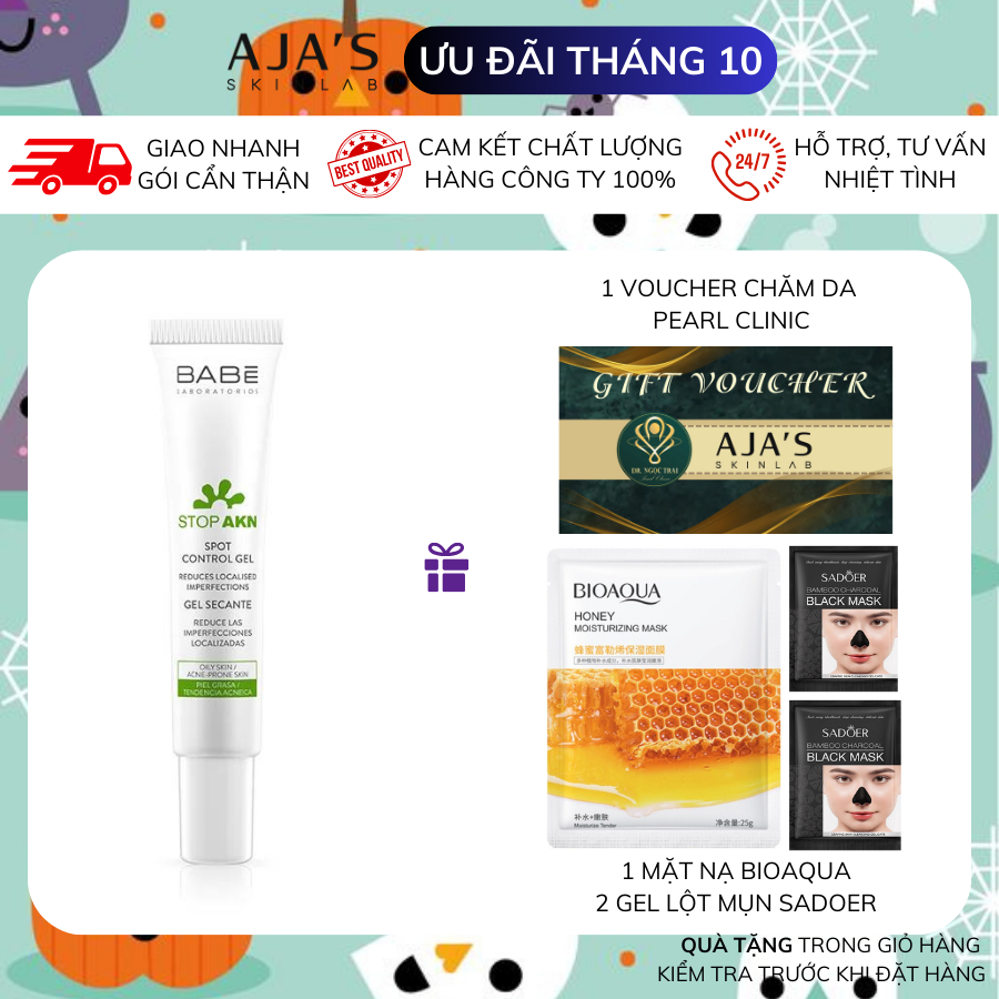 Gel chấm mụn giúp gôm cồi mụn BABÉ Stop Akn Spot Control Gel 8ml - AJA'S SKINLAB