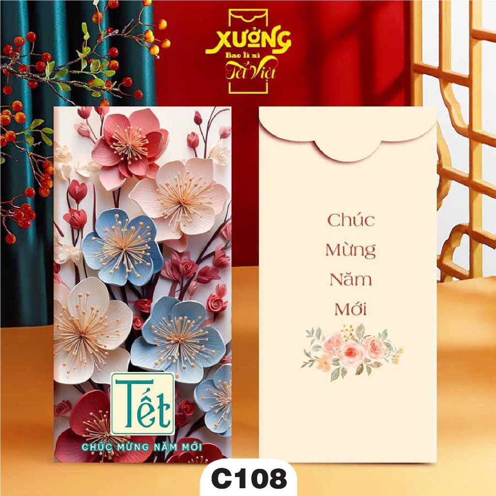 Combo 100 Bao Lì Xì Truyền Thống Giáp Thìn Mẫu Hoa Lá Siêu Đẹp PUKAPI