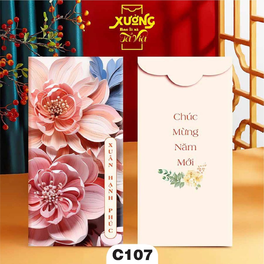 Combo 100 Bao Lì Xì Truyền Thống Giáp Thìn Mẫu Hoa Lá Siêu Đẹp PUKAPI