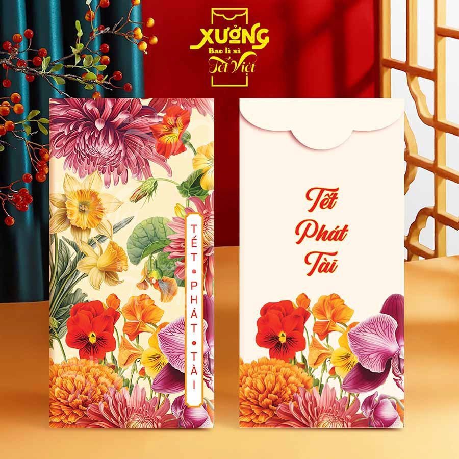 Combo 100 Bao Lì Xì Truyền Thống Giáp Thìn Mẫu Hoa Lá Siêu Đẹp PUKAPI