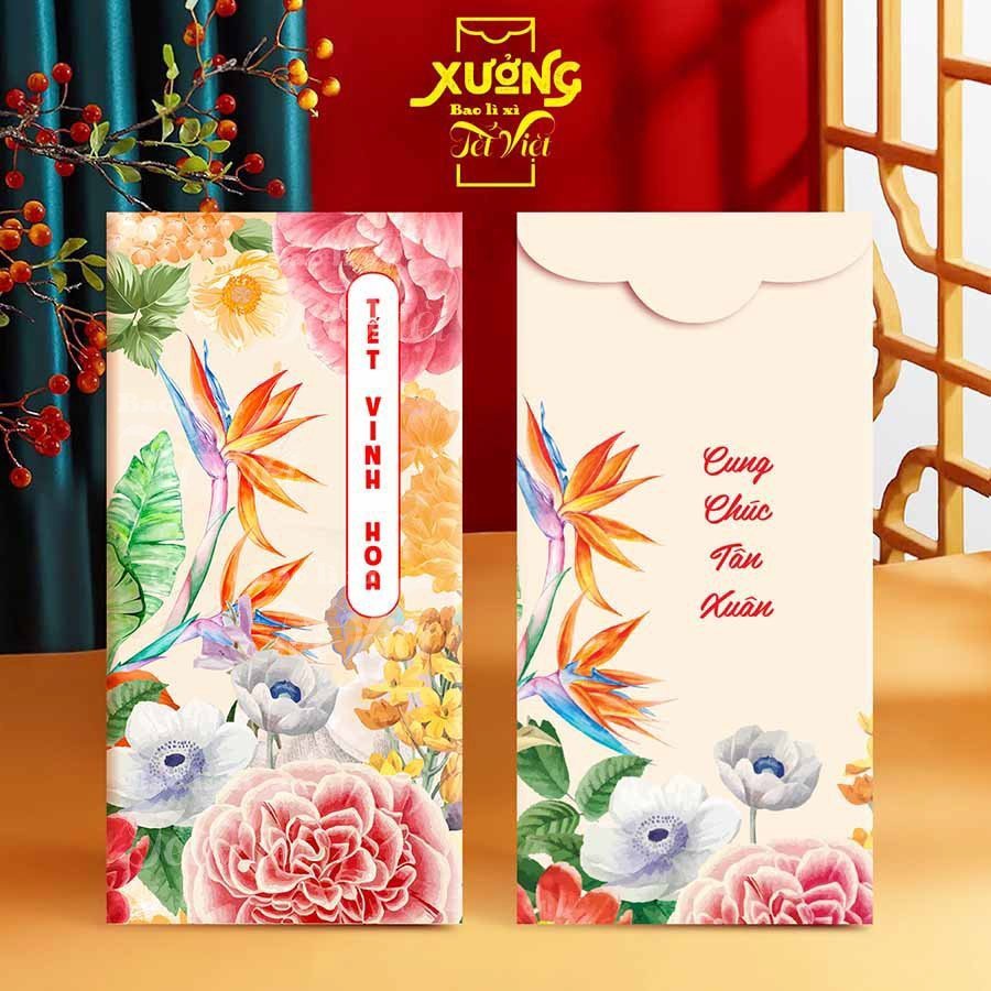 Combo 100 Bao Lì Xì Truyền Thống Giáp Thìn Mẫu Hoa Lá Siêu Đẹp PUKAPI