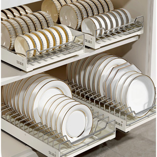 Giá Khay Úp Bát Đĩa RIKA RI08 INOX 304 Gắn Ngăn Hộc Tủ Bếp Hoặc Để Bàn Có Ray Trượt và Khay Hứng Nước - Hàng Nhập Khẩu