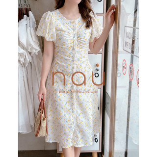 Đầm hoa nút bọc cổ tròn 3 màu