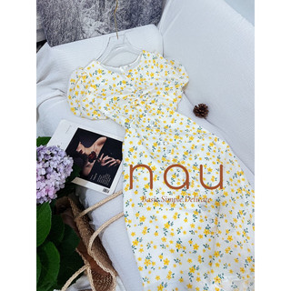 Đầm hoa nút bọc cổ tròn 3 màu