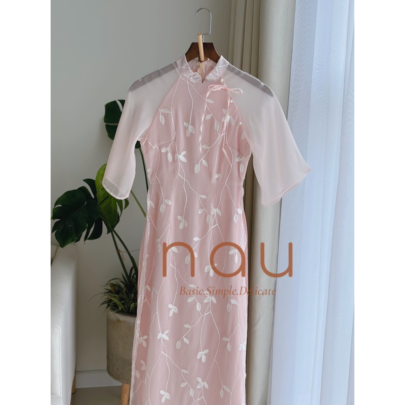 Áo dài voan tơ thêu kèm sẵn quần