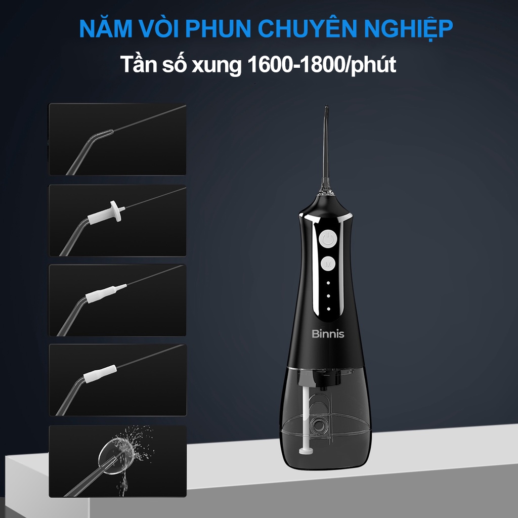 Máy tăm nước cầm tay 3 Chế Độ Phun Dung Tích 300ml Kèm 5 Đầu Vòi Xịt