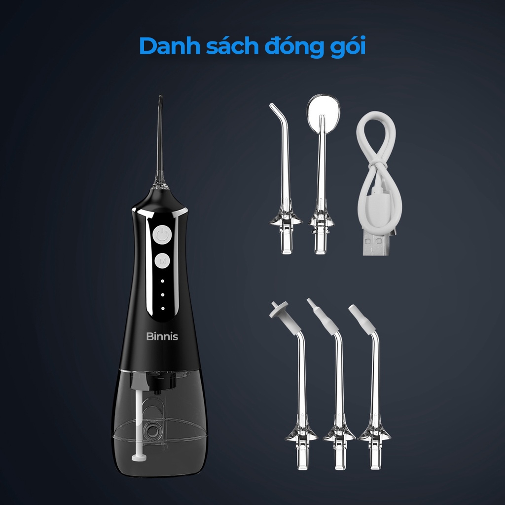 Máy tăm nước cầm tay 3 Chế Độ Phun Dung Tích 300ml Kèm 5 Đầu Vòi Xịt